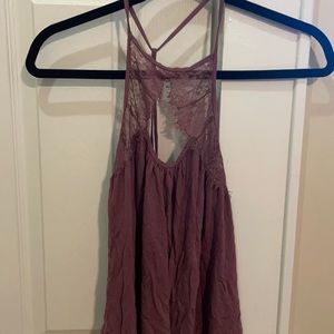 Dark pink lace high neck tank top